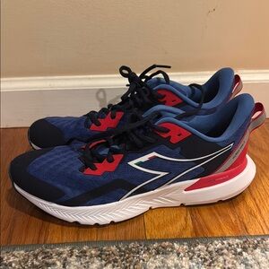 Diadora Blue and Red Athletic Sneakers